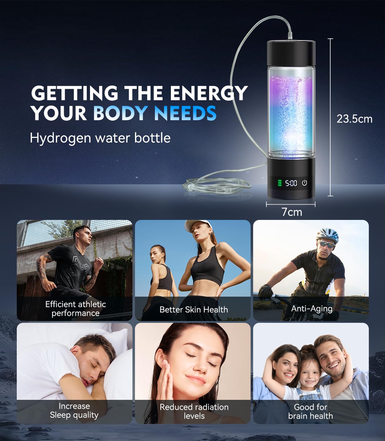 Upgrade 3-in-1 Hydrogen Water Bottle Generator - Industry TOP - 24-Hour Hydrogen Lock | 0 Chlorine & 0 Ozone | 100% Leak-Proof Seal, Hydrogen Water Bottle Generator