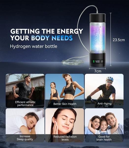 Upgrade 3-in-1 Hydrogen Water Bottle Generator - Industry TOP - 24-Hour Hydrogen Lock | 0 Chlorine & 0 Ozone | 100% Leak-Proof Seal, Hydrogen Water Bottle Generator