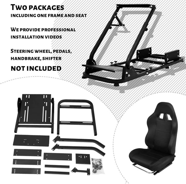 Anman Racing Wheel Cockpit Steering Wheel Stand With Seat Gaming Simulator Cockpit Adjustable Fit For Logitech G25 G27 G29 G920 G923 Thrustmaster T80 T150 NOT Include Wheel Shifter and Pedals