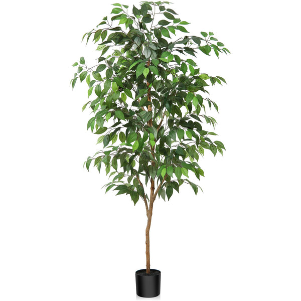 Fopamtri Artificial Ficus Plant 150 cm Large Fake Plants Indoor with Natural Wood Trunk, Fake Potted Ficus Tree for Home Bedroom Office Balcony Garden