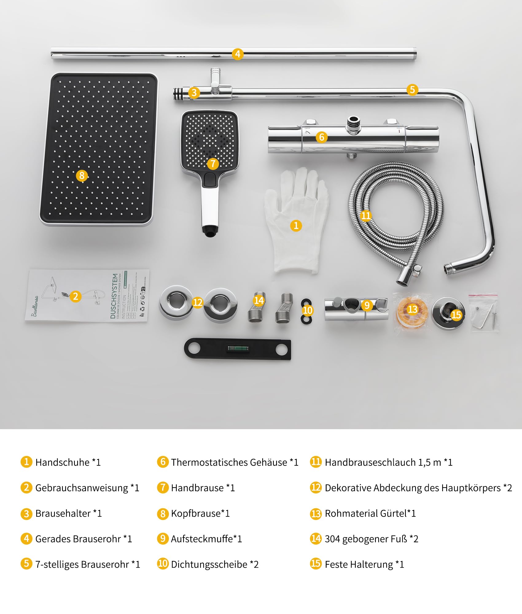 Thermostatic Shower Mixer Set,38°C Thermostatic Shower System with Rainfall Shower Head,3-Mode Handheld Shower,Adjustable Height Stainless Steel Shower Set (Black)