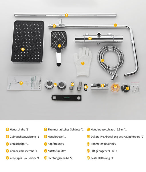 Thermostatic Shower Mixer Set,38°C Thermostatic Shower System with Rainfall Shower Head,3-Mode Handheld Shower,Adjustable Height Stainless Steel Shower Set (Black)