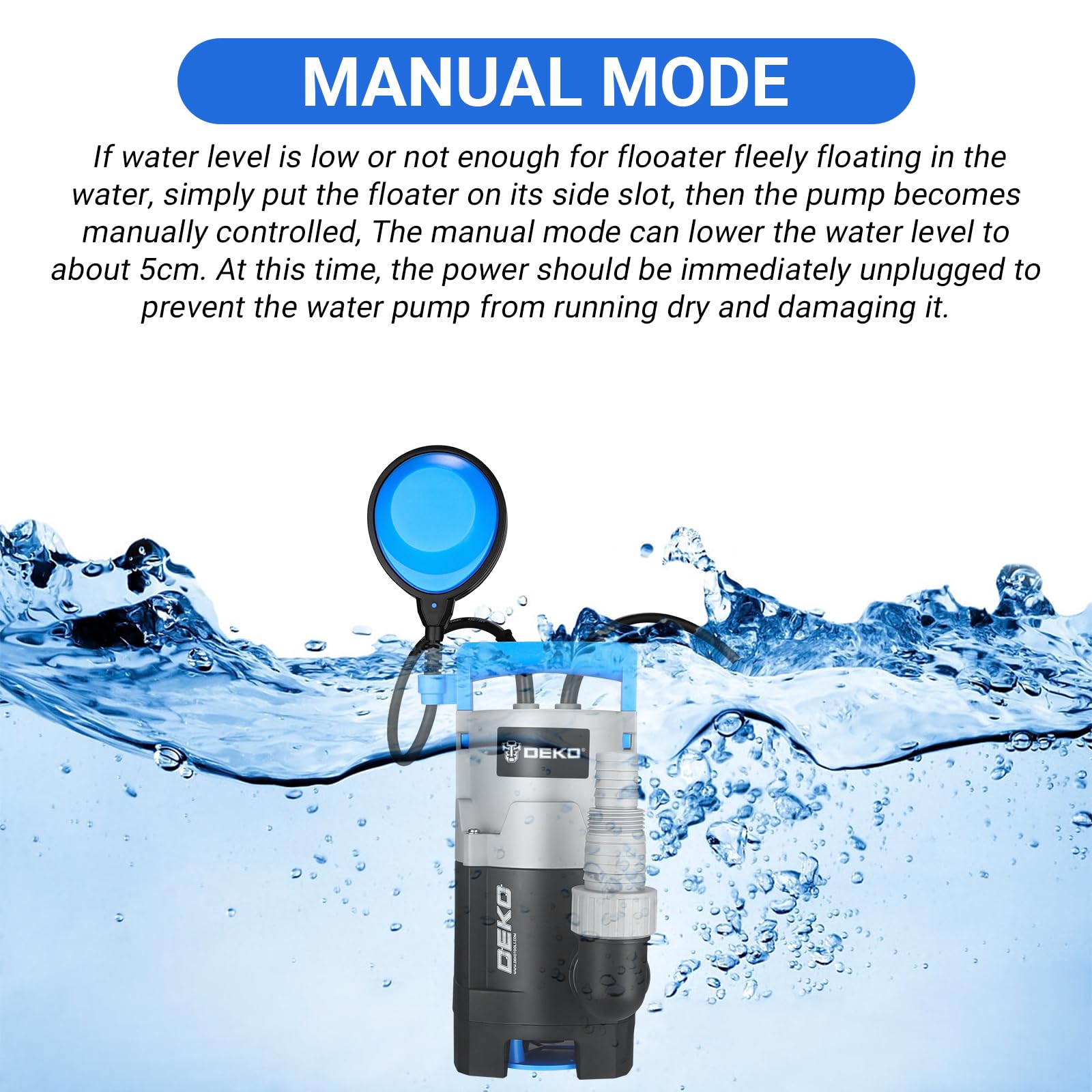 Water Pump: DEKO Submersible Water Pump 400W 10000L/H, Portable Water Sump Pump to Empty Pool, Water Drainage Pump for Clean and Dirty Water for Garden Pond, Pools and Ditches Float Switch