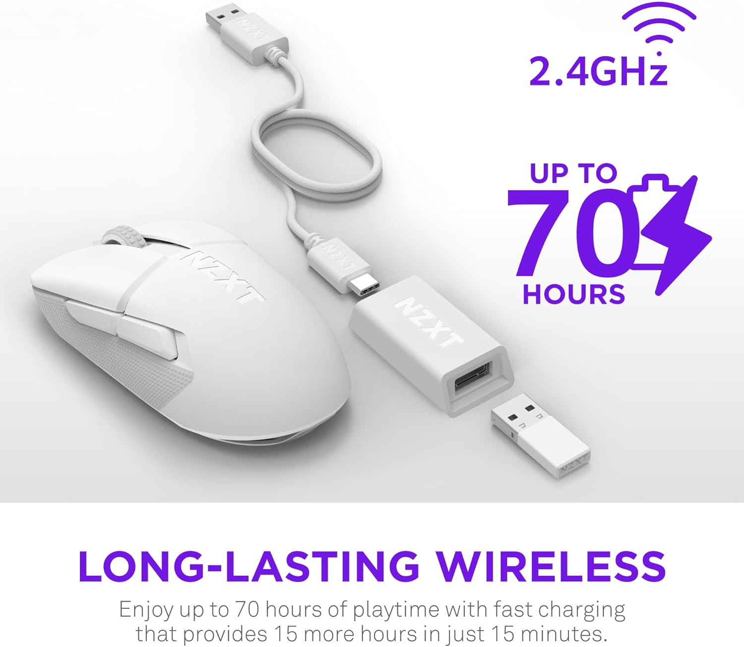 NZXT Lift Elite Wireless Gaming Mouse - Ultra-Lightweight 57 g - 4K/8K Polling Rates, Optical Switches, 26K DPI Optical Sensor - Long Battery Life - Rubber Side Grips - 5 Programmable Buttons - Black