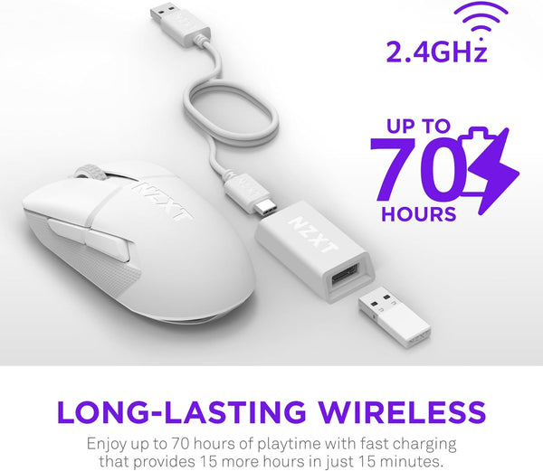 NZXT Lift Elite Wireless Gaming Mouse - Ultra-Lightweight 57 g - 4K/8K Polling Rates, Optical Switches, 26K DPI Optical Sensor - Long Battery Life - Rubber Side Grips - 5 Programmable Buttons - Black