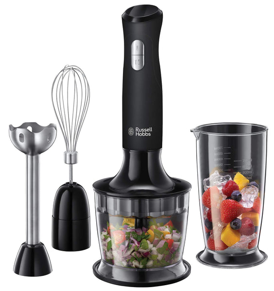 Russell Hobbs Desire 3 in 1 Electric Hand Blender, Fruit & Veg Mini Chopper & Whisk attachment, Stainless steel blending leg, whisk & blades, 500ml capacity chopping bowl & 700ml beaker, 500W, 24702