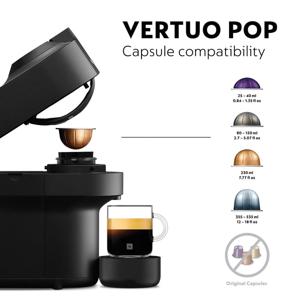 Nespresso Vertuo Pop Coffee Machine by De'Longhi, Over 30 Varieties of Pods, Compact Footprint, Americano, Starter Capsule Set Included, ENV90.P, Pink