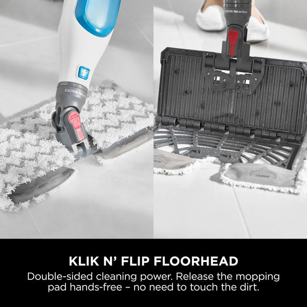 Shark Klik n' Flip Steam Mop for Hard Floors with Steam Blaster, 2 Machine Washable Cleaning Pads & Fill Flask, 350ml Capacity, 6m Power Cord, 30