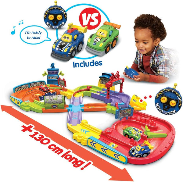 VTech Toot-Toot Drivers Super Circuit RC Raceway, Toy Car Playset with 2 Vehicles Included, 3 Exciting Crash Zones, Songs & Fun Phrases, Interactive Toddler Toy 12 Months, 2, 3, 4 +, English Version