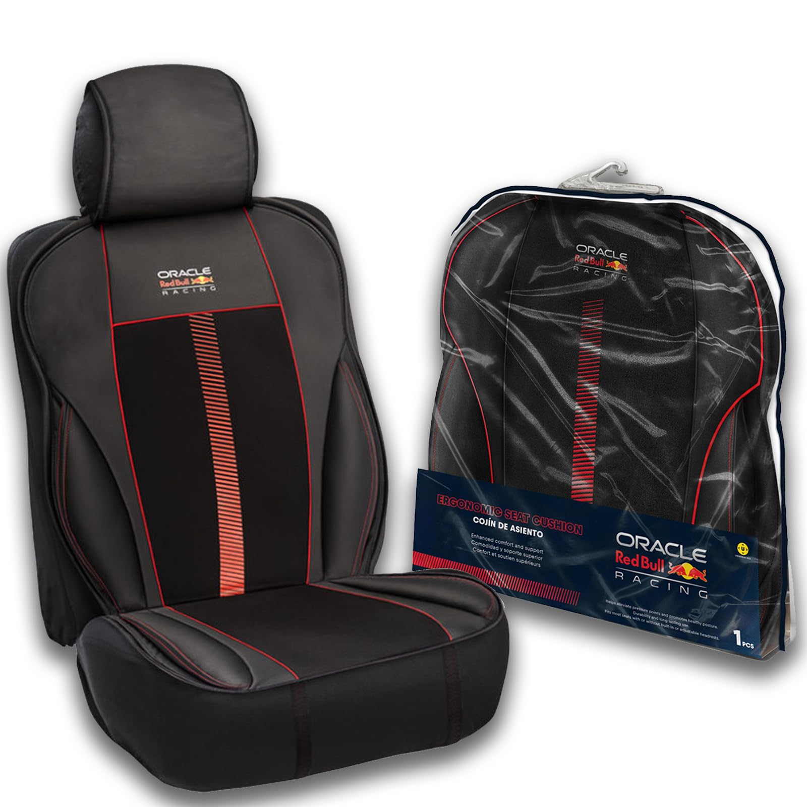Xtremeauto Red Bull Racing Car Seat Cover – Universal Fit Seat Cover with Non-Slip Base & Elastic Strap, Red Power Bar Design, Cars, Office & Gaming Chairs (PowerBar Edition)