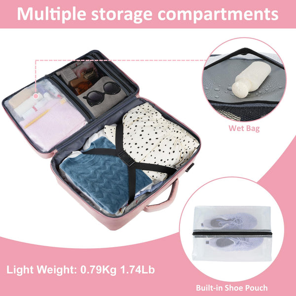 Taygeer Easyjet Cabin Bag 45x36x20 Underseat, Travel Backpack Women, Carry On Backpacks for Airplane, Luggage Rucksack for Plane, Hand Luggage Bag, Laptop Rucksack with Separate Shoe Pouch, Pink