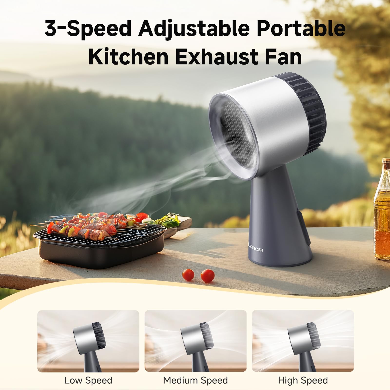 AAOBOSI Desktop Cooker Hood, Mini Household Extractor Fan Kitchen with 3 Wind Speed, Removable and Washable Filter, Large Oil Collection Cup, Portable Extractor Hood for Kitchen,RV,Hot Pot,BBQ