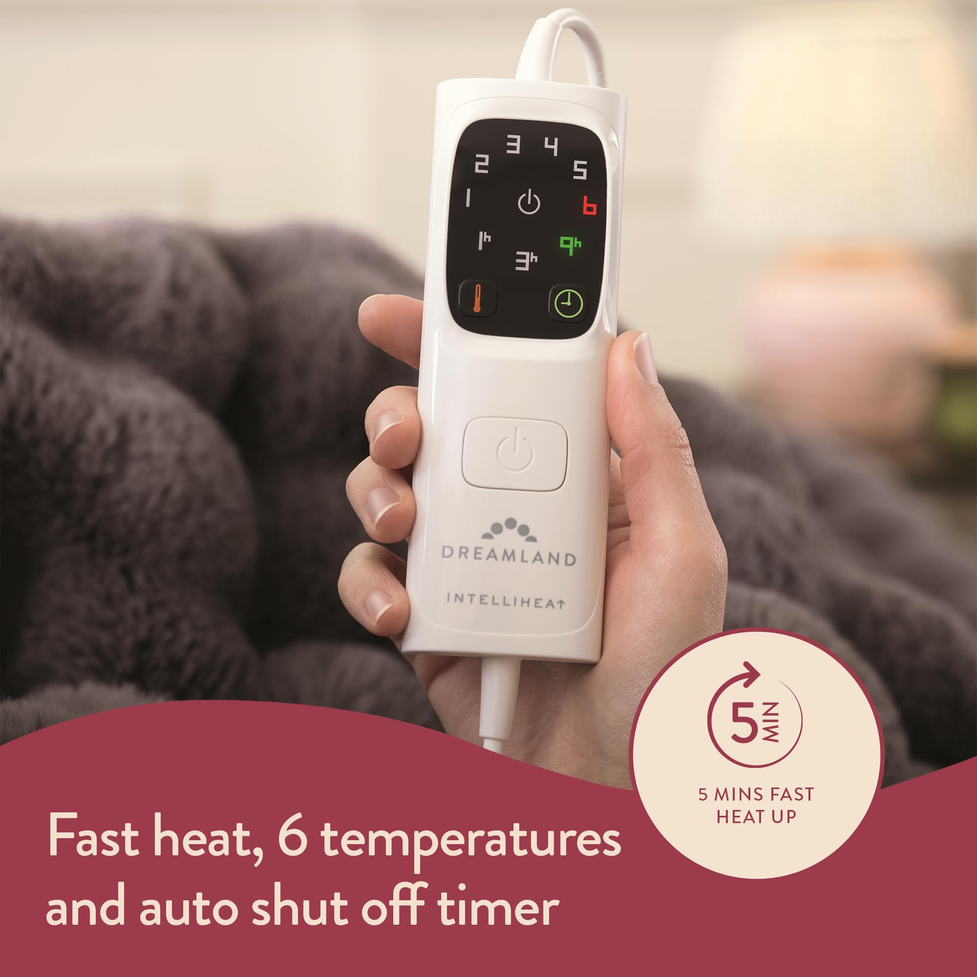 Dreamland Hygge Days Electric Blanket – Heated throw - Zebra, Luxury Faux Fur, 5-minute Fast heat up, 6 temperature settings, 1/3/9-hour auto timer, Electric throw, Machine Washable, 160x120cm