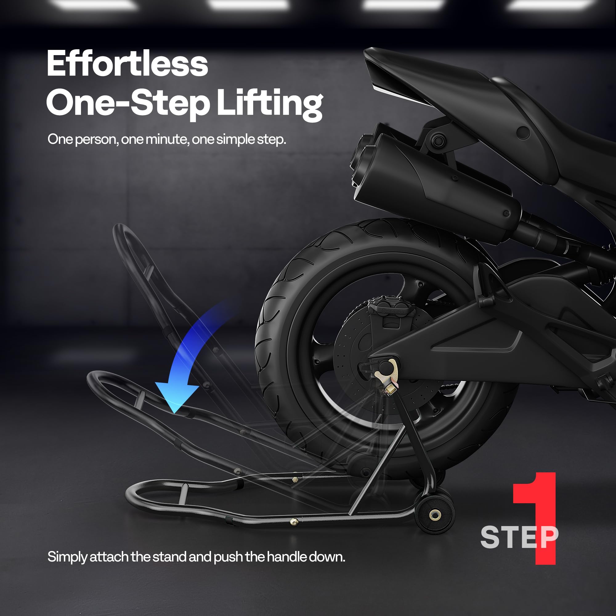 SPECSTAR Motorcycle Paddock Stand Combo 400kg Capacity Front and Rear Wheel Lift with U & L Fork Adjustable Swingarm Spool Stands for Motorbike Garage Repair Use Scissor Stand with 4 Wheels