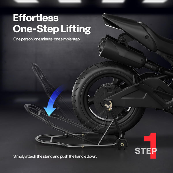 SPECSTAR Motorcycle Paddock Stand Combo 400kg Capacity Front and Rear Wheel Lift with U & L Fork Adjustable Swingarm Spool Stands for Motorbike Garage Repair Use Scissor Stand with 4 Wheels