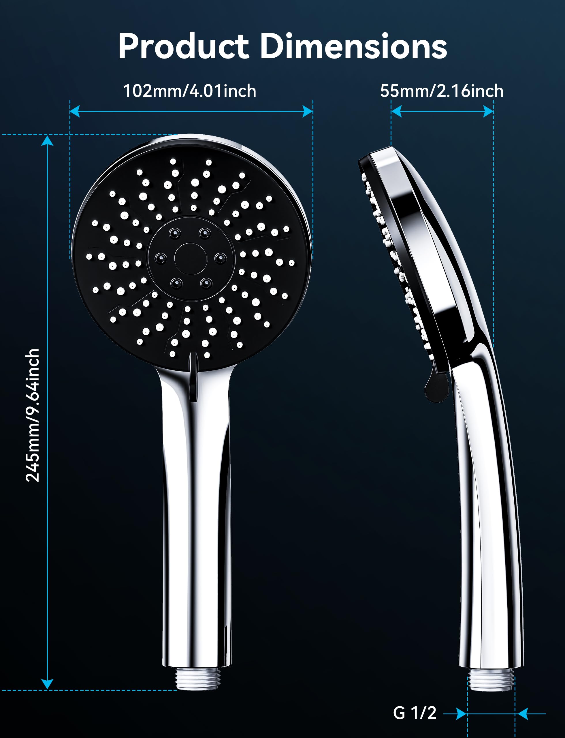 Magichome High Pressure Shower Head and Hose, 5 Spray Modes Shower Head with 1.5m Hose, Large Powerful Flow Handheld Showerhead for Low Water Pressure