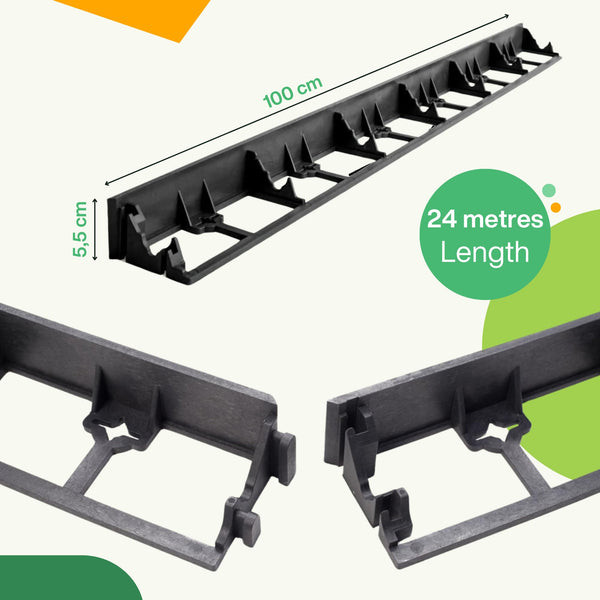 Flexible Lawn Edging 24 m - Invisible Plastic Garden Edge with 100 Securing Pegs - Easy to Use, Weather Resistant - Grass, Flowerbed & Path Border
