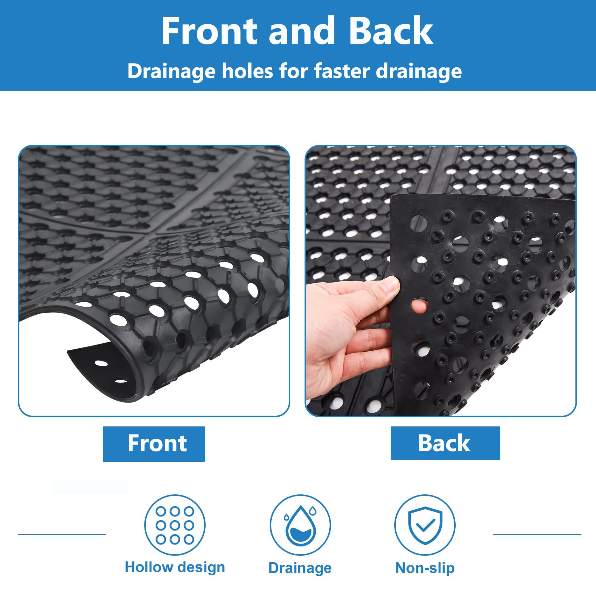 Nisorpa Large Outdoor Entrance Rubber Mats, 90cm x 210cm Heavy duty Rubber Drainage Mat Anti Fatigue Mat Non Slip Commercial Doormat with Drainage