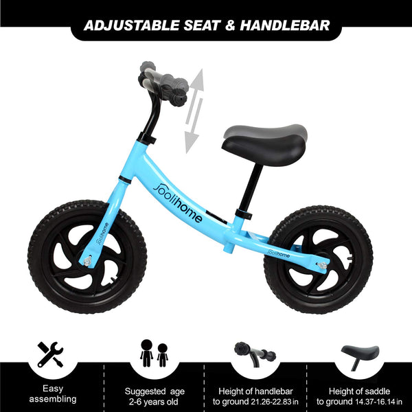 12" Balance Bike Carbon Steel Frame No Pedal Walking Balance Bike Training Bicycle for Kids and Toddlers 2- to 6 Years Old