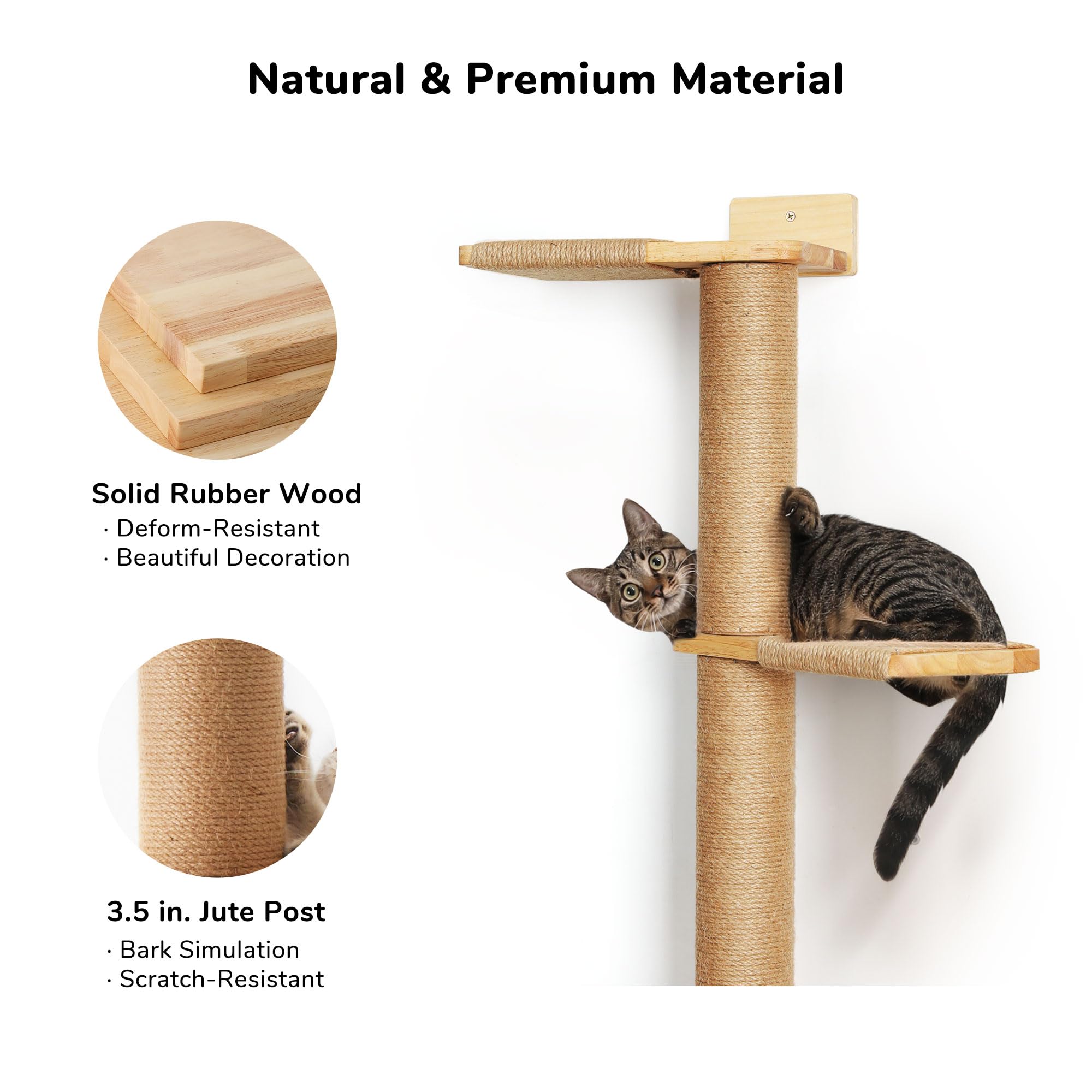 FUKUMARU Tall Cat Tree, 5 Tier Floor to Ceiling Cat Tower, Wall-Mounted Cat Scratching Post, Wild Simulation Cat Wall Shelves, Suitable for Cats