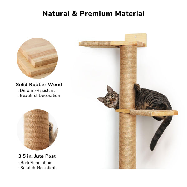 FUKUMARU Tall Cat Tree, 5 Tier Floor to Ceiling Cat Tower, Wall-Mounted Cat Scratching Post, Wild Simulation Cat Wall Shelves, Suitable for Cats