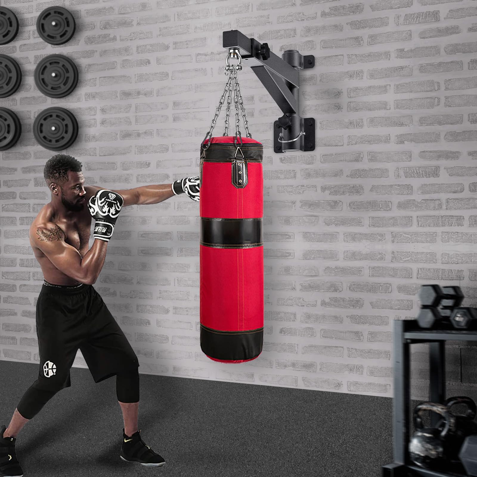 Kipika Heavy Bag Wall Mount - Rotatable Heavy-Duty Boxing Bag Bracket for Home Gym Indoor Use, Adjustable Length for Kickboxing, Muay Thai, and Speed