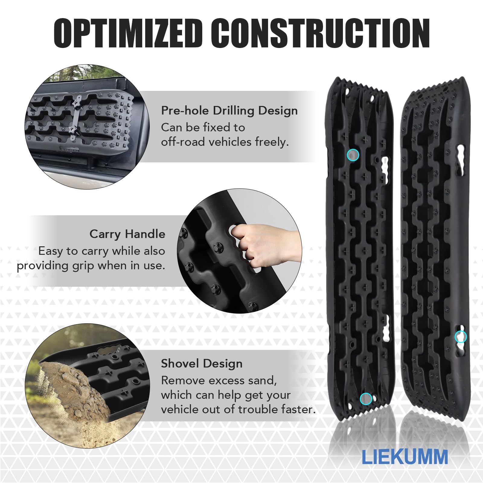 LIEKUMM 2PCS Traction Boards with Jack Lift Base, 104 cm Off-Road Traction Boards for Sand, Mud, Snow, 10 T Capacity Heavy Duty Recovery Tracks for Cars, Trucks, SUVs, Red