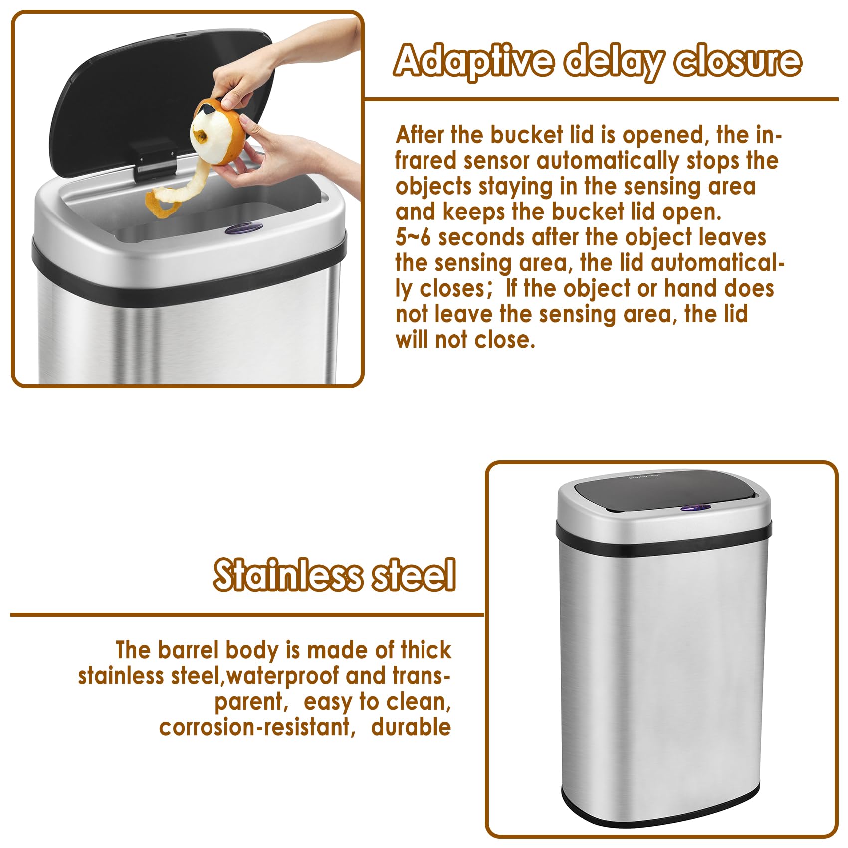 display4top Stainless Steel Automatic Touchless Kitchen Bathroom Sensor Bin,Trash Can,Touch Bin (58LRound)