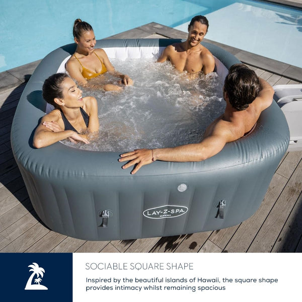 Lay-Z-Spa Santorini Pro Built in LED Light, 10 HydroJet System, Integrated Seats and Foot Massager Inflatable Hot Tub with Freeze Shield Technology, 5-7 Person, Grey