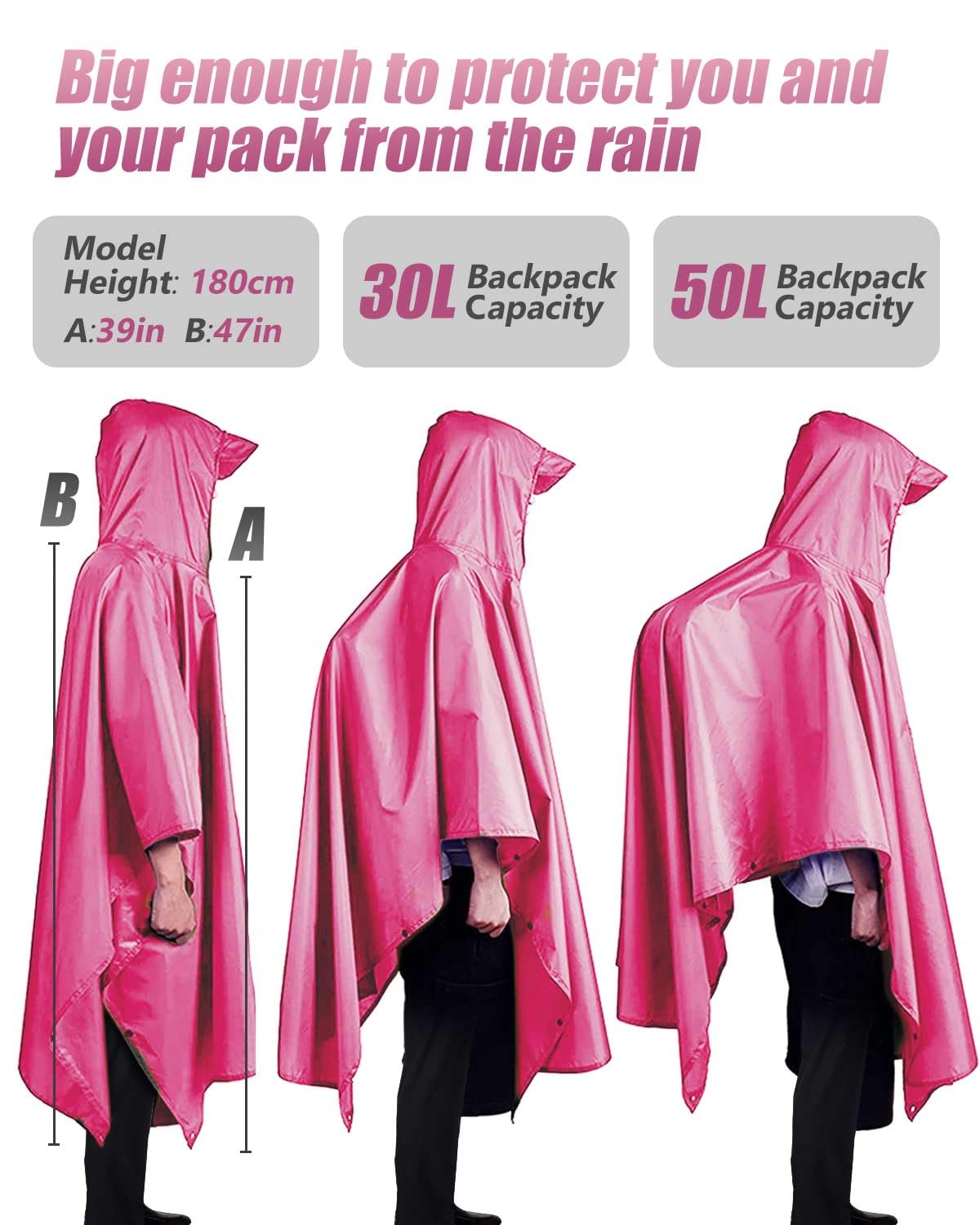 Victoper Waterproof Poncho Adult, Reusable Rain Poncho Adult Waterproof Poncho Waterproof Adult Lightweight Waterproof Raincoat for Outdoor Hiking Camping Cycling Traveling