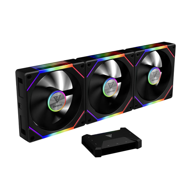 GAMDIAS 120mm ARGB PC Case Fans, Computer Case Fan, Cabless Daisy Chain Connection, Dual Infinity Mirror Lighting, Swappable Fan Blade for Reverse Airflow, Performance 30mm Thick, With Control Box