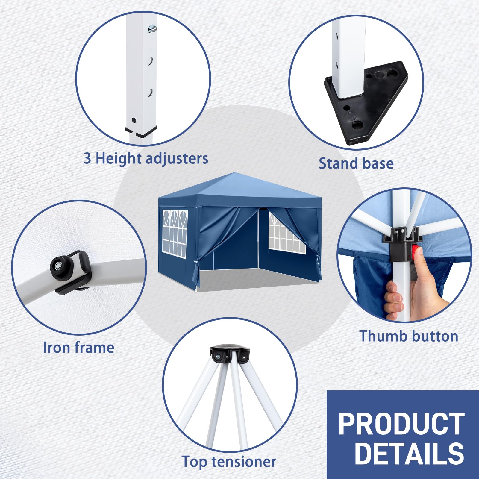 Outopee 3m x 3m Ez Pop Up Canopy Tent with 4 SideWalls, Outdoor Gazebo Portable Instant Canopy for Commercial Events, Party, Backyard BBQ, Camping, Blue