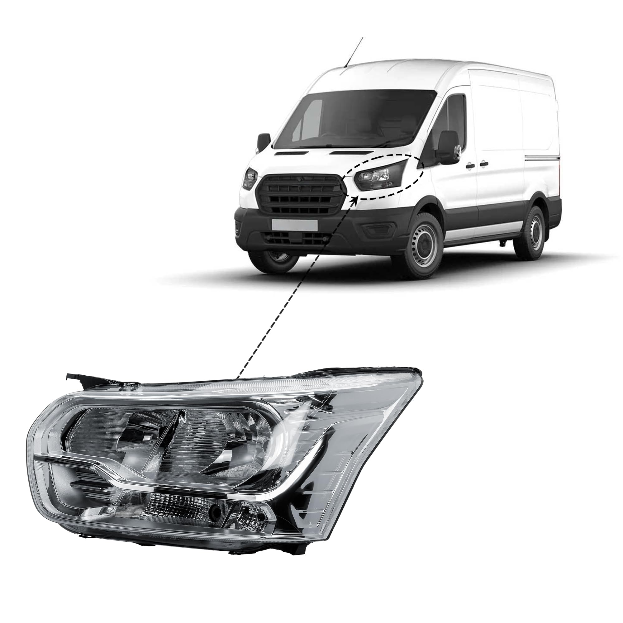 Replacement Passenger Left Side N/S Headlight Head Lamp Chrome Strip Electric Adjustment for Ford Transit MK8 2014-2025