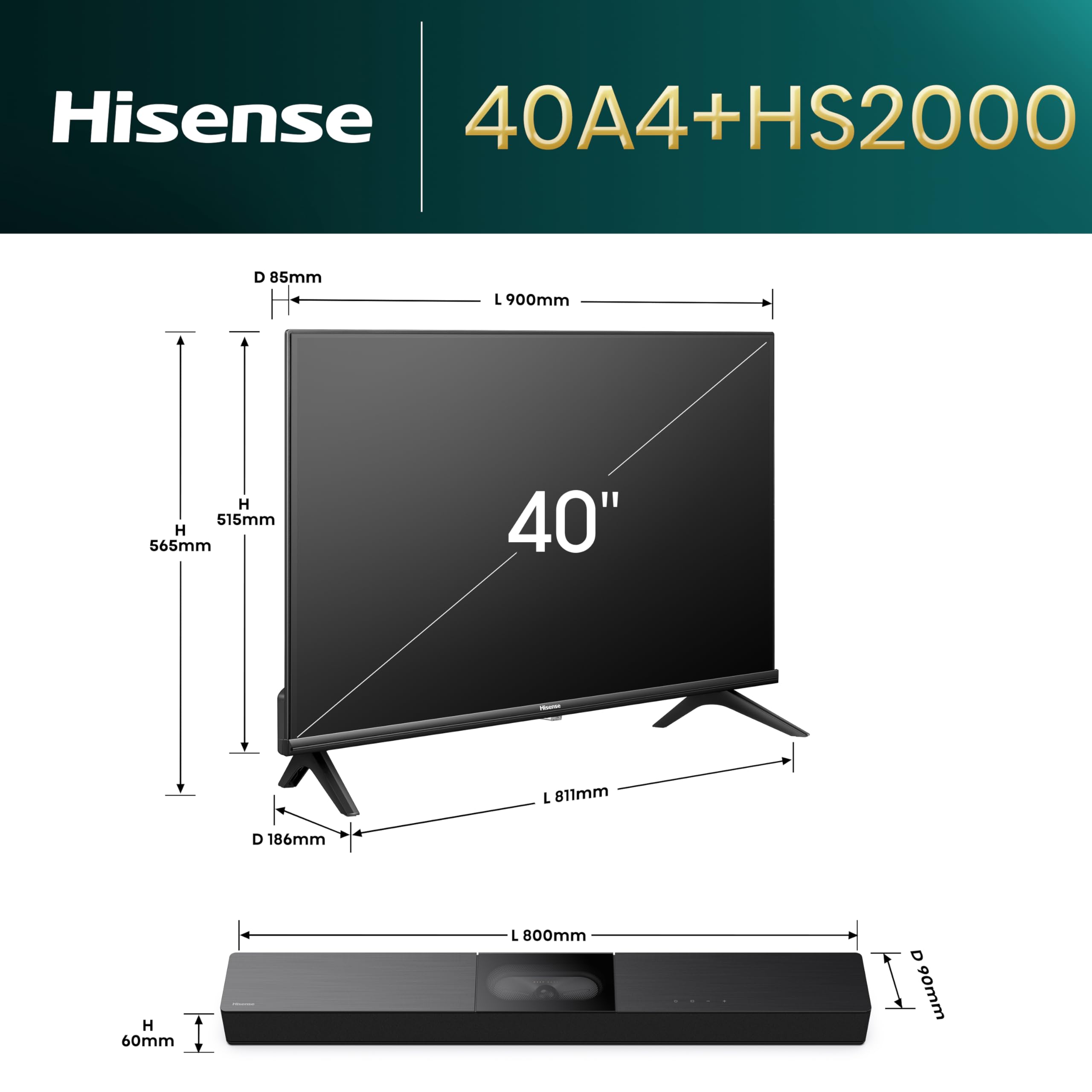 Hisense 40" 40E4QTUK FHD LED TV with Freely - Direct Lit LED, Dolby Audio, Natural Colour Enhancer, Games Mode, Sports Mode with Freely, Disney +, YouTube, Netflix