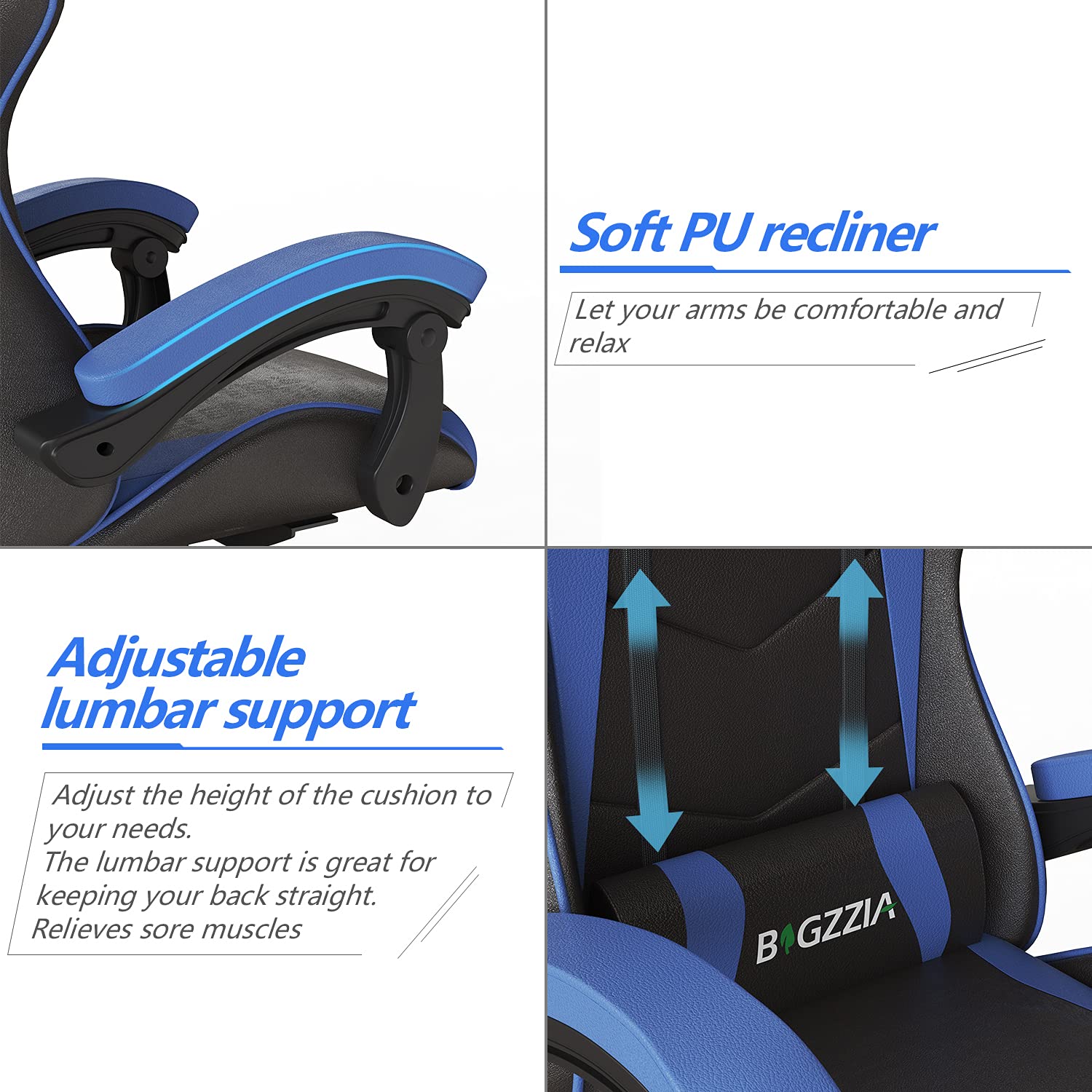 Racingreat Gaming Chair with Led Lights, Video Game Chair, Ergonomic RGB Gaming Chair for Adults, Height Adjustable Reclining Computer Chair with Headrest and Lumbar Support (With RGB, Black)