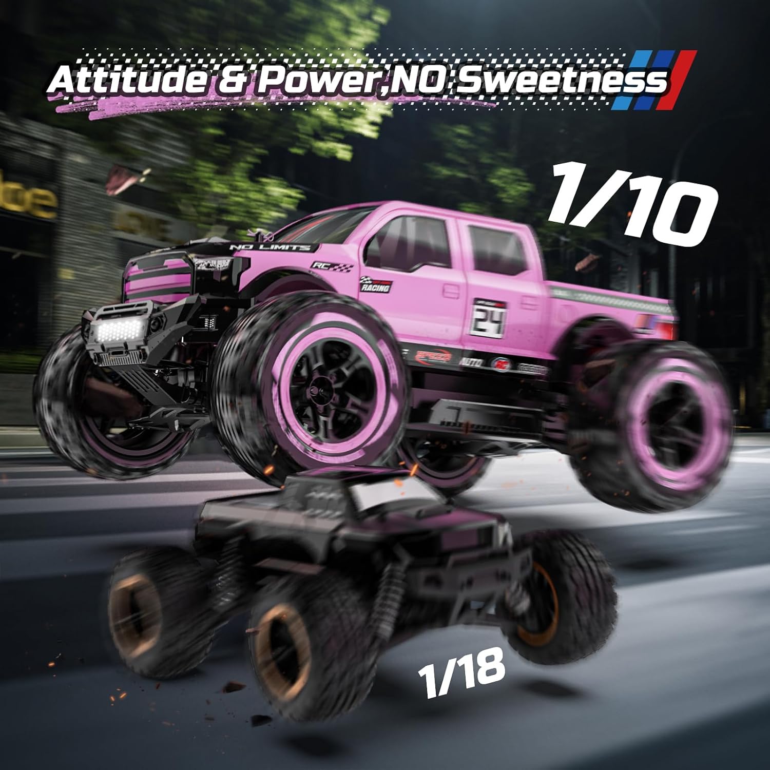 DEERC 1:10 Fast RC Cars for Adults, 4X4 Hobby Remote Control Monster Truck, 48+KM/H, All Terrain High Speed Pink RC Truck Crawler with 2 Modular Batteries, Toy Vehicle Gift for Kids