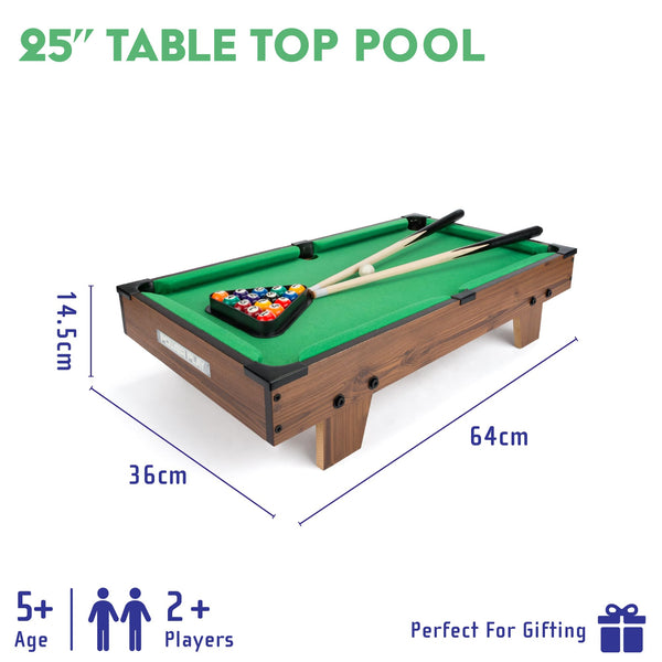 Power Play | Pool Table Game, Portable Wooden Classic Games Table, Indoor Outdoor Game for Kids and Adults, Brown 25inch
