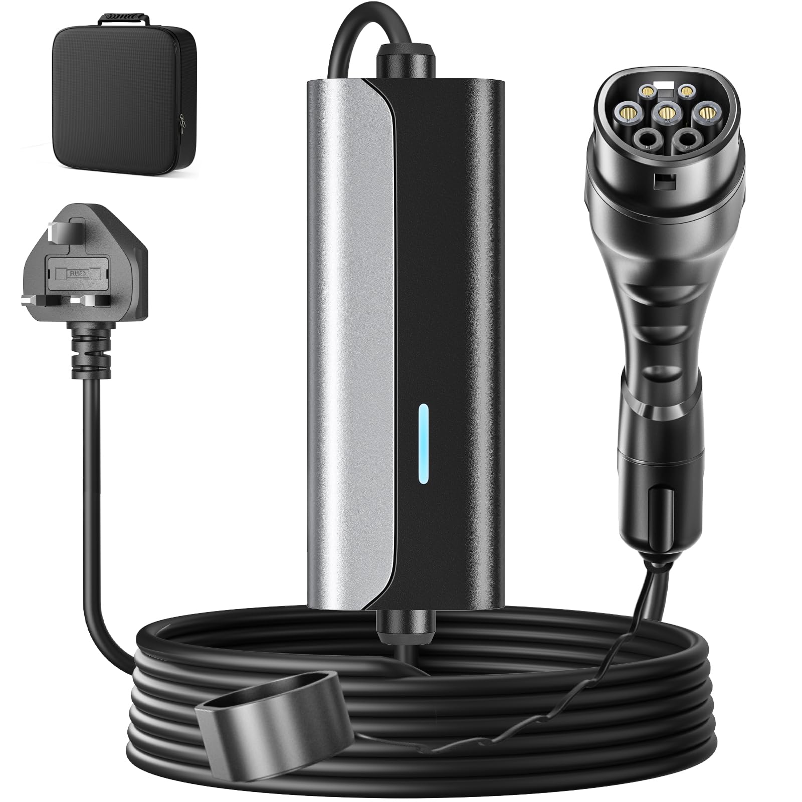 Zyncove EV Charger Cable Type 2 to 3 Pin Plug, 15M 10A 2.3kW Home and Portable Electric Car Charger, IP67/IP65 Waterproof with LED Indicator, Portable Compatible with EVs & PHEVs