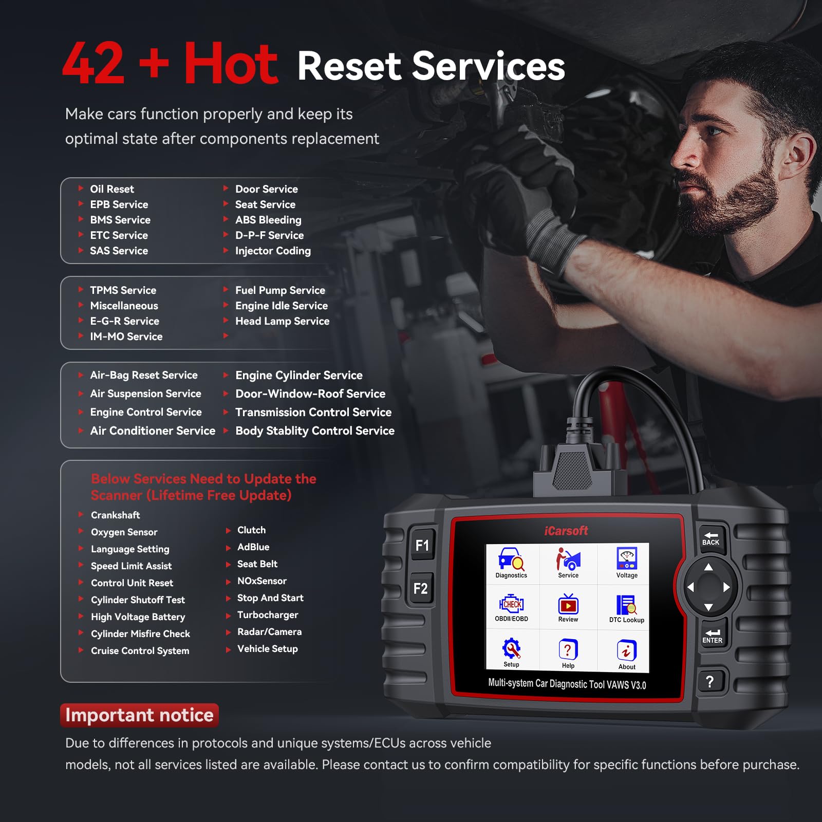 iCarsoft VAWS V3.0 OBD2 Scanner for VW/AUDI/Skoda/SEAT, Full System Diagnostic Tool with 42 Service Function, Oil/EPB/SAS/BMS/ETC/DPF/INJ/SPS, Bi-Directional Car Code Reader, Auto VIN, Lifetime Update