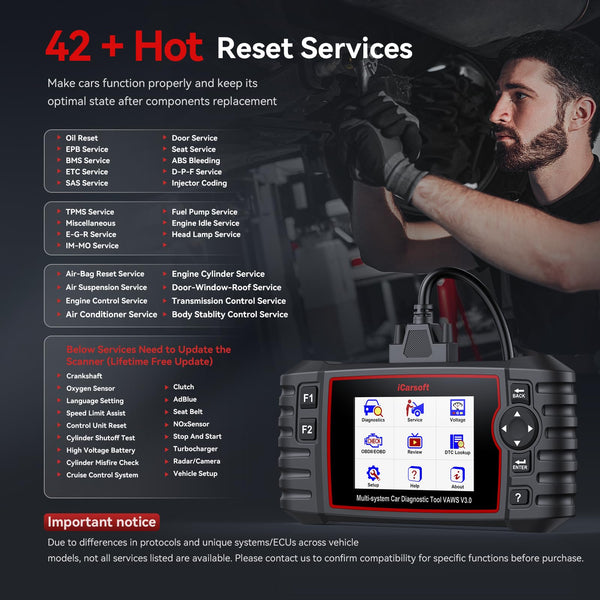 iCarsoft VAWS V3.0 OBD2 Scanner for VW/AUDI/Skoda/SEAT, Full System Diagnostic Tool with 42 Service Function, Oil/EPB/SAS/BMS/ETC/DPF/INJ/SPS, Bi-Directional Car Code Reader, Auto VIN, Lifetime Update