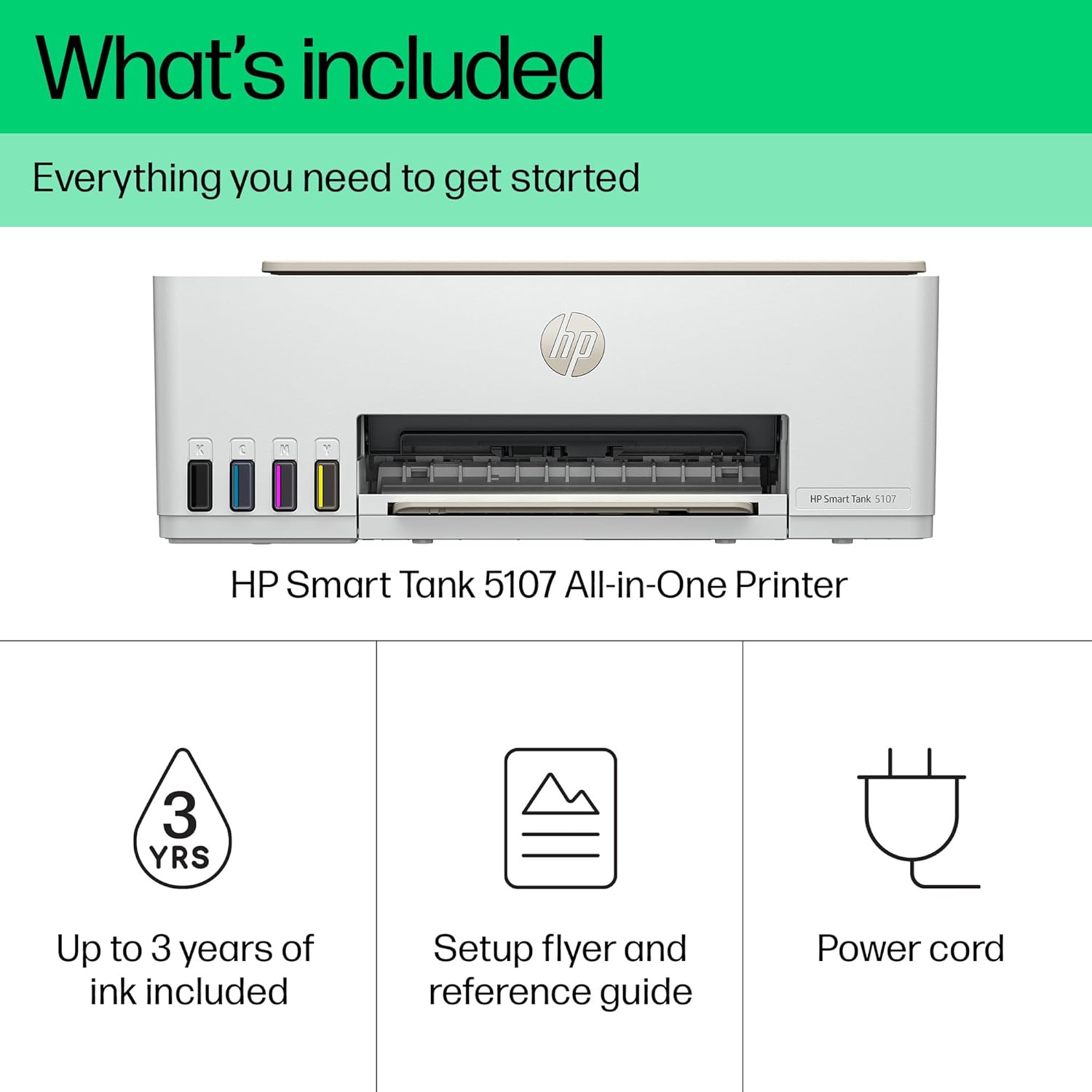 HP Smart Tank 5107 All in One Printer | Perfect for Home | Colour | Wireless | Print, Scan, Copy | Refillable | Includes up to 3 Years of Ink | Smart Buttons | Easy Setup | Reliable Wi-Fi