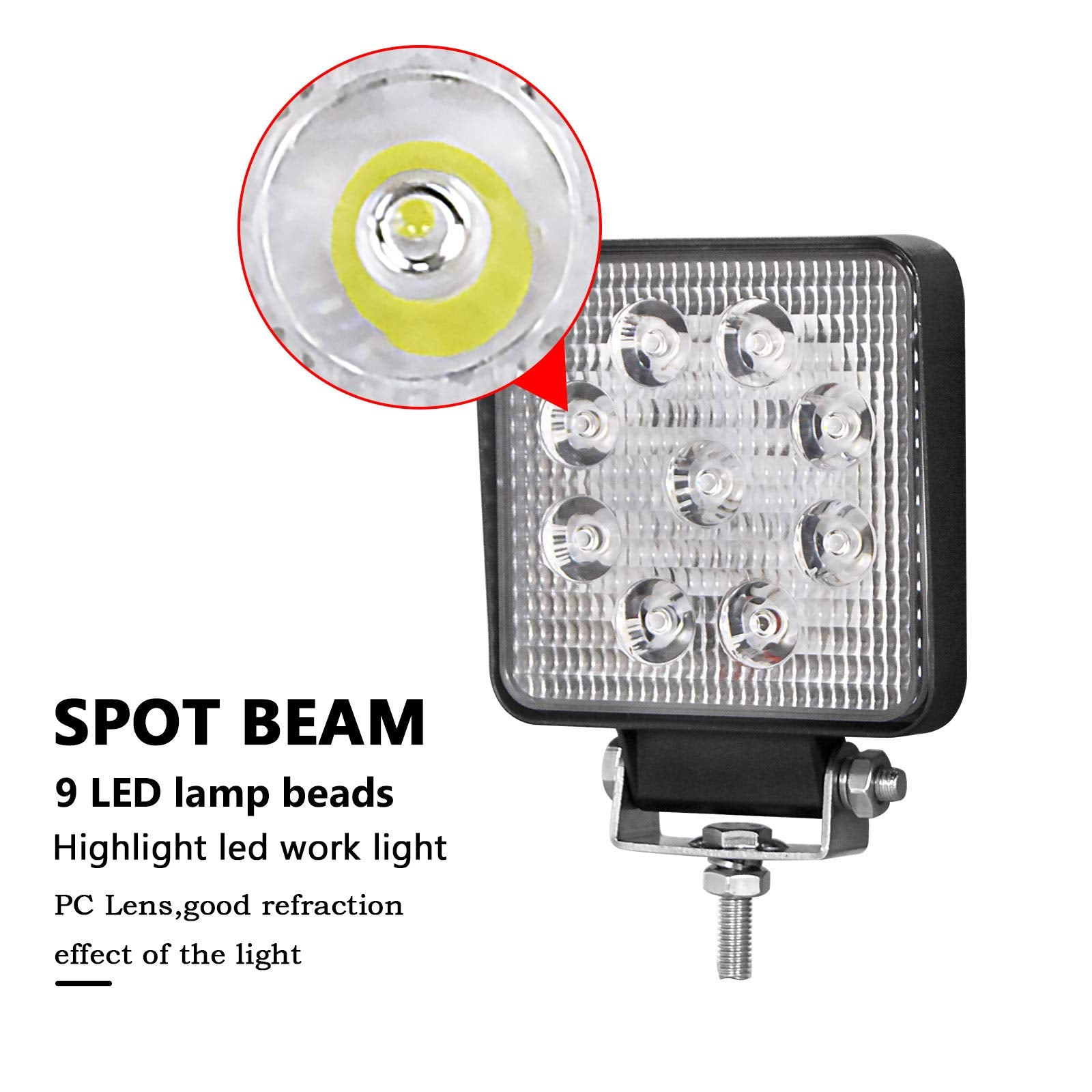 RIGIDON 2 Pcs Square Led Work Light, 4 inch 48W Spot Beam, 12V 24V Driving Lights Lamp for Car Off road Boat Truck 4x4 SUV ATV Tractors Excavator, 6000K White, Fog Lamp