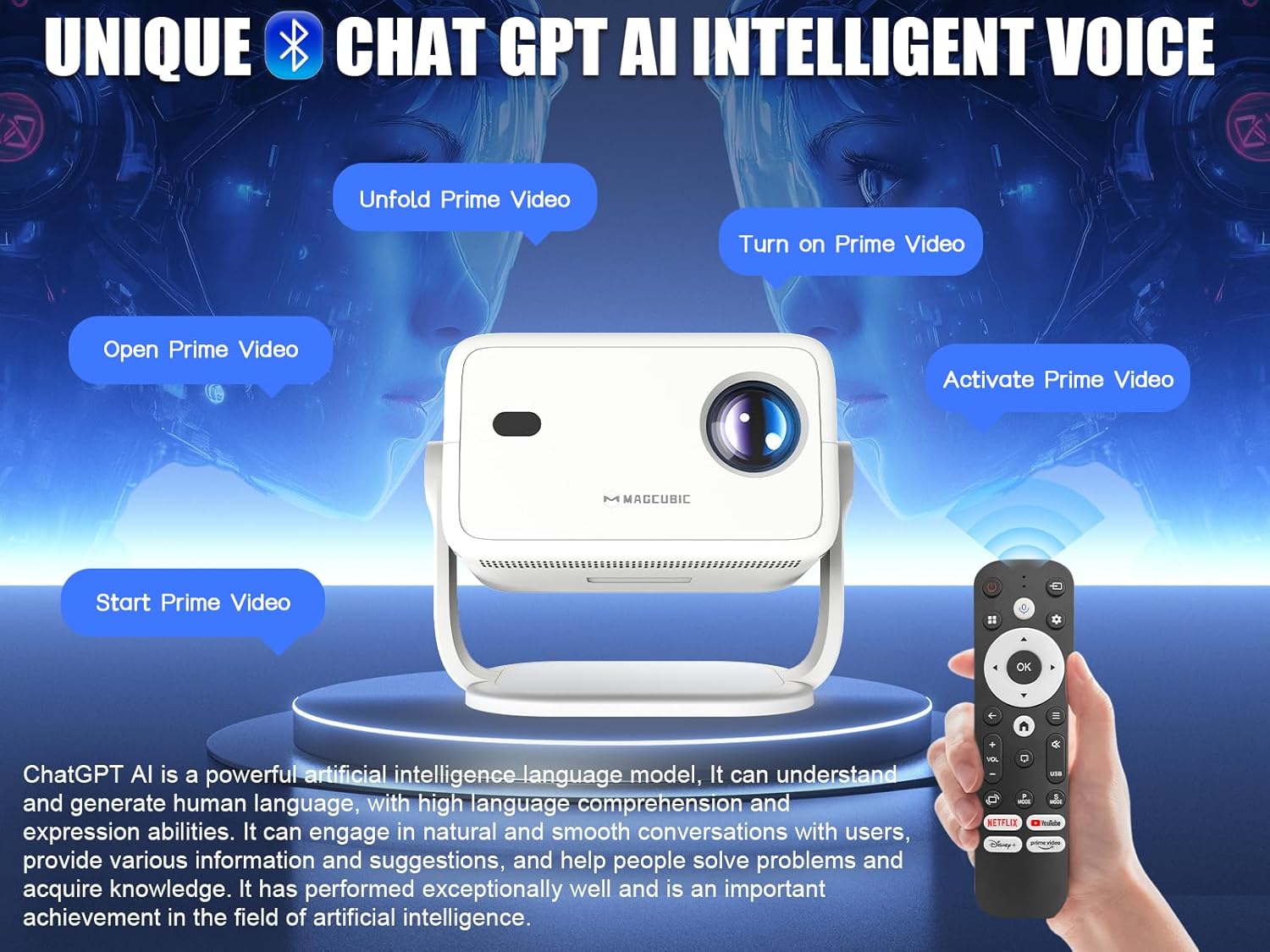 Alwtniet L018 NTV Smart Projector, 1080P Native 400 ANSI Auto Focus Auto Keystone Mini Portable Projector with Play store, ChatGPT Voice Remote Android 13 Home Video Proyector