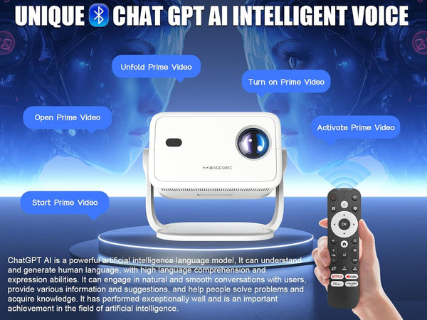 Alwtniet L018 NTV Smart Projector, 1080P Native 400 ANSI Auto Focus Auto Keystone Mini Portable Projector with Play store, ChatGPT Voice Remote Android 13 Home Video Proyector