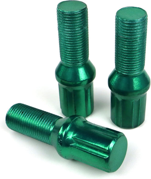 OMP SPEED Set of 20 Wheel Screws with Metric M12 x 1.5 Wrench 17/19 Long Threaded 27 mm Green and Material DIN 10.9