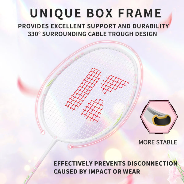 KUMPOO Badminton Set of 2 Carbon Fiber Rackets, 1 Racket Grip Tapes, 1 Badminton Bag, Pink Badminton Rackets Professional for Beginner Trainning