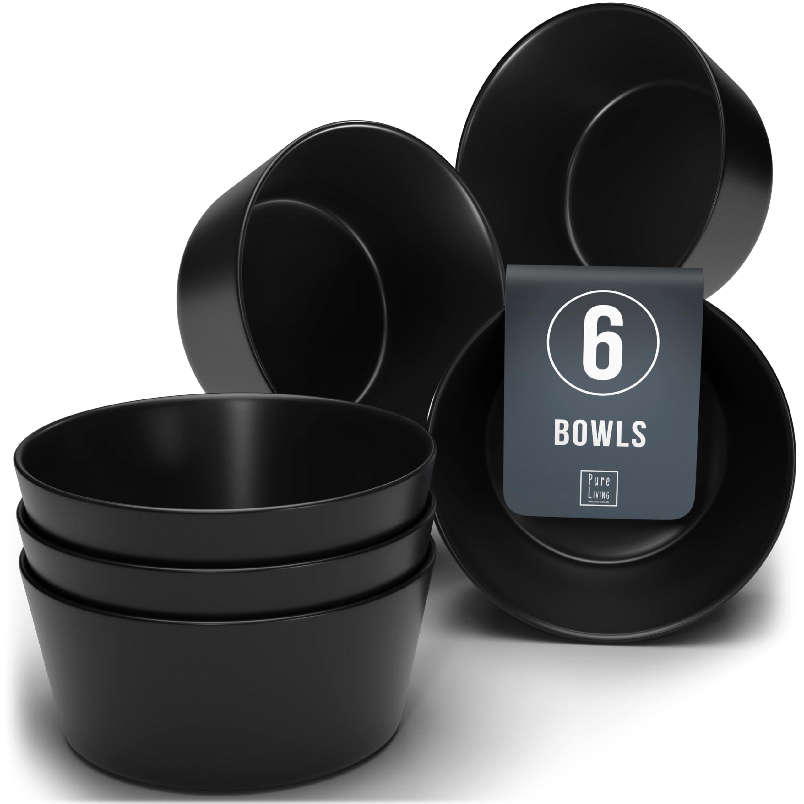 24 Piece Black Dinner Sets for 6 People - Cool Urban Style Stoneware Dinner Set for 6 - Dishwasher & Microwave Safe Plates and Bowls Set for 6 - Dinnerware Sets by Pure Living in Matte Black