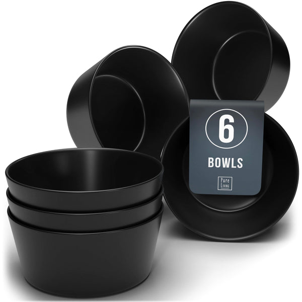 24 Piece Black Dinner Sets for 6 People - Cool Urban Style Stoneware Dinner Set for 6 - Dishwasher & Microwave Safe Plates and Bowls Set for 6 - Dinnerware Sets by Pure Living in Matte Black