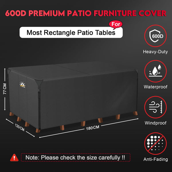 Zettum 180x120x77cm Outdoor Furniture Covers Waterproof Rectangular 600D Heavy Duty Oxford Fabric Rattan Garden Furniture Covers for Patio Furniture,