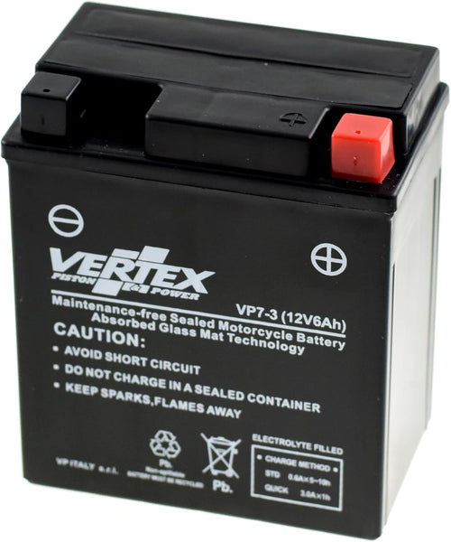 Vertex VP7-3 Sealed AGM Motorcycle/Powersport Battery, 12V, 6Ah, CCA (-18) 85, Compatible with: CTX7L-BS, Perfect battery for Motorcycle, ATV's, Personal Watercraft and Snowmobiles